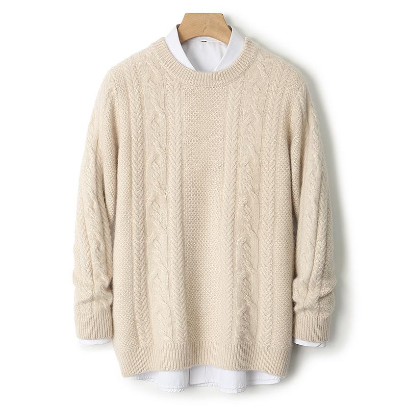 Men s Round Neck Cable Knit Jacquard Sweater - 100% Pure Wool, Three-Ply Thickness, Loose Fit Pullover. L
Men s Round Neck Cable Knit Jacquard Sweater - 100% Pure Wool, Three-Ply Thickness, Loose Fit Pullover. L