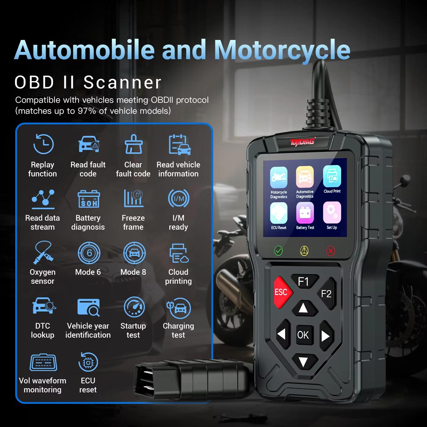 Latest Topdiag M60 Fault Code Reader for Motorcycle and Vehicle OBD2 Scanner ECU Reset Automotive DTC Lookup Car Diagnostic Tool чёрный
Latest Topdiag M60 Fault Code Reader for Motorcycle and Vehicle OBD2 Scanner ECU Reset Automotive DTC Lookup Car Diagnostic Tool чёрный