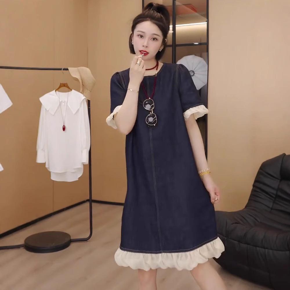 European Round Neck Ruffle Trim Mesh Sleeve T-Shirt Denim Dress, Women s Summer 2025, Niche A-line Short Skirt XL
European Round Neck Ruffle Trim Mesh Sleeve T-Shirt Denim Dress, Women s Summer 2025, Niche A-line Short Skirt XL