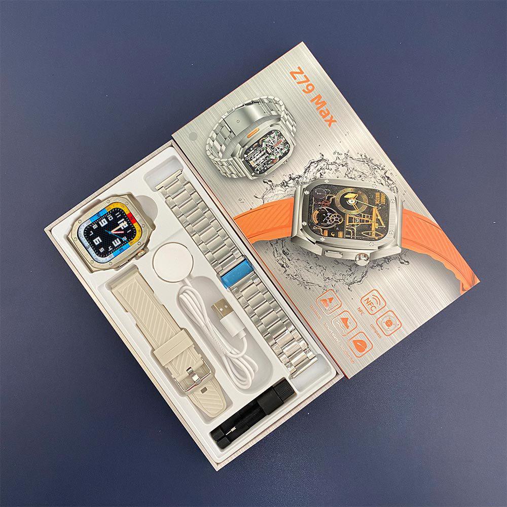 Умные часы Z79Max: Водонепроницаемый IP68, длительное время ожидания, спортивный браслет с двумя ремешками покинуть белый