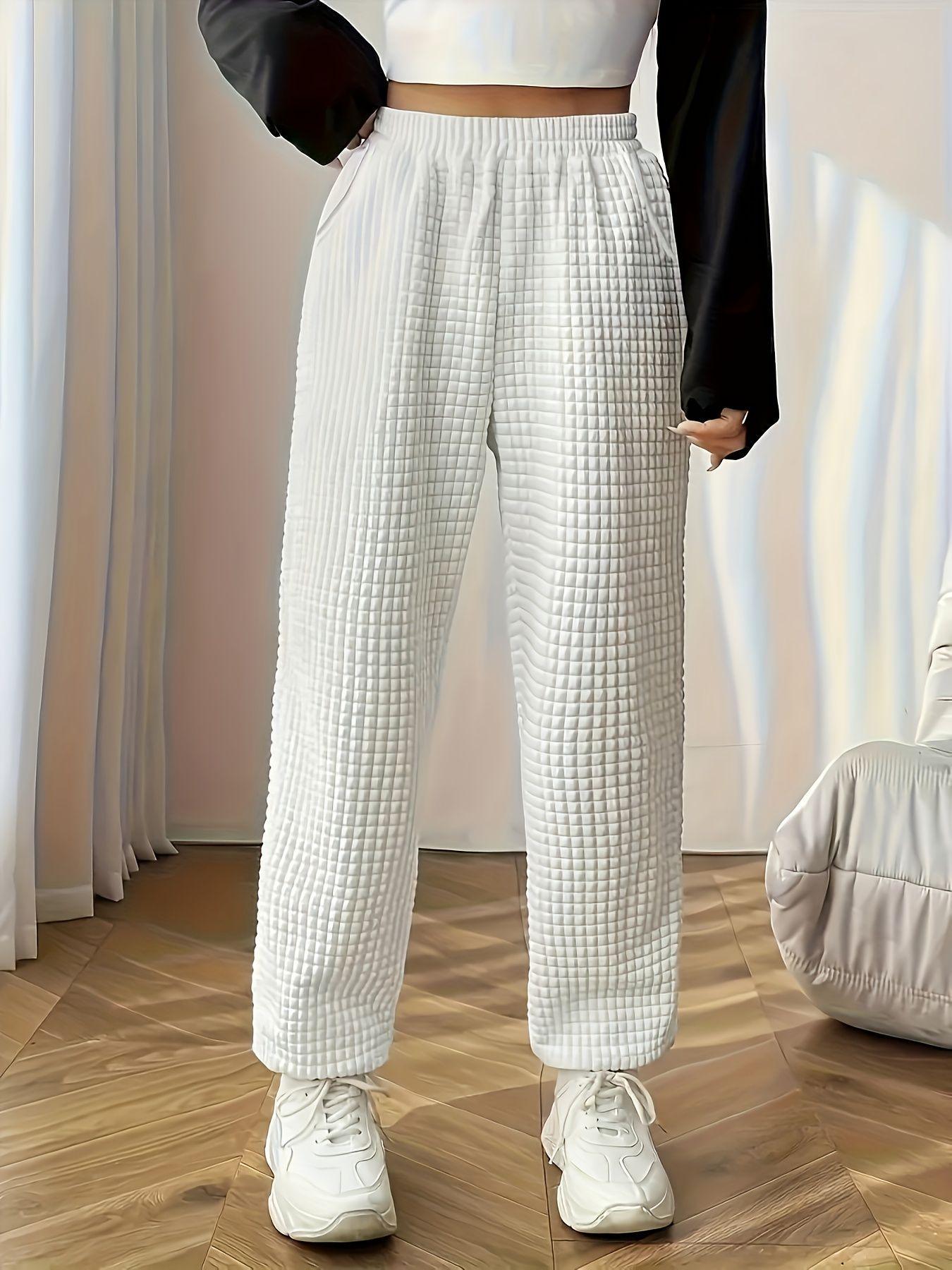 2025 Весна/Лето Девочки Повседневные Спортивные Штаны с Высокой Посадкой - Модные Однотонные Длинные Брюки XL белый