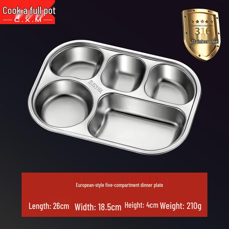 Chui Xiaoman 316 Stainless Steel 5-Compartment Canteen Tray - 5 Pack
Chui Xiaoman 316 Stainless Steel 5-Compartment Canteen Tray - 5 Pack