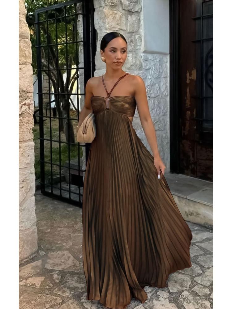 Women s Strappy Plunging Neck Pleated Maxi Dress with Side Cutout Summer Beach Dress Multiple Colors XL темно-коричневого кольору
Women s Strappy Plunging Neck Pleated Maxi Dress with Side Cutout Summer Beach Dress Multiple Colors XL темно-коричневого кольору