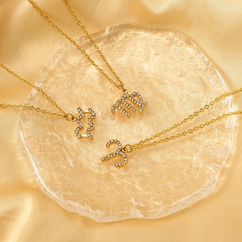 Twelve Constellations Stainless Steel 18K Gold Necklace with Diamond Pendant – Elegant Women s Fashion
Twelve Constellations Stainless Steel 18K Gold Necklace with Diamond Pendant – Elegant Women s Fashion