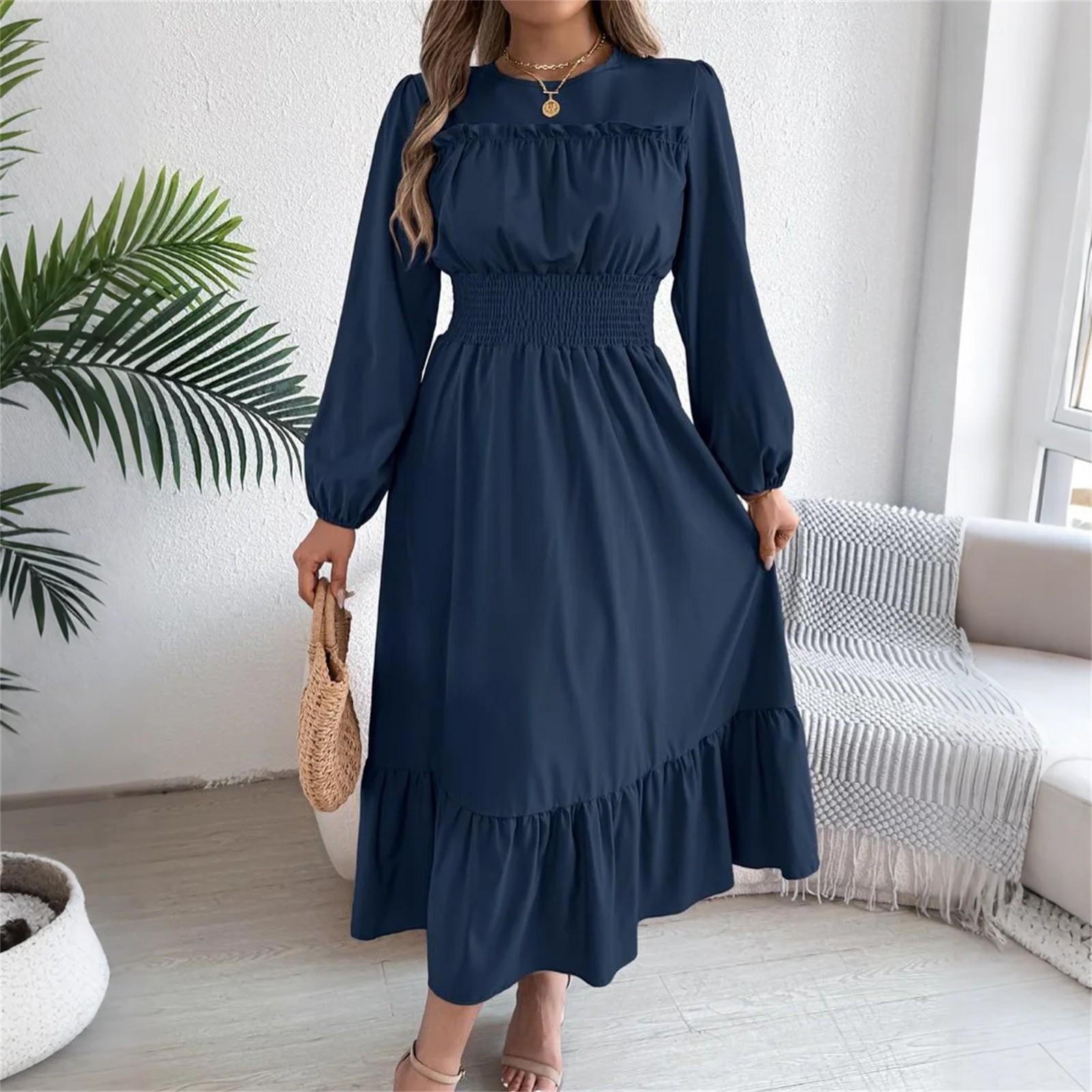 Женская мода ретро однотонный длинный рукав талия юбка А-силуэта круглый вырез платье-пуловер S тёмно-синий
Женская мода ретро однотонный длинный рукав талия юбка А-силуэта круглый вырез платье-пуловер S тёмно-синий