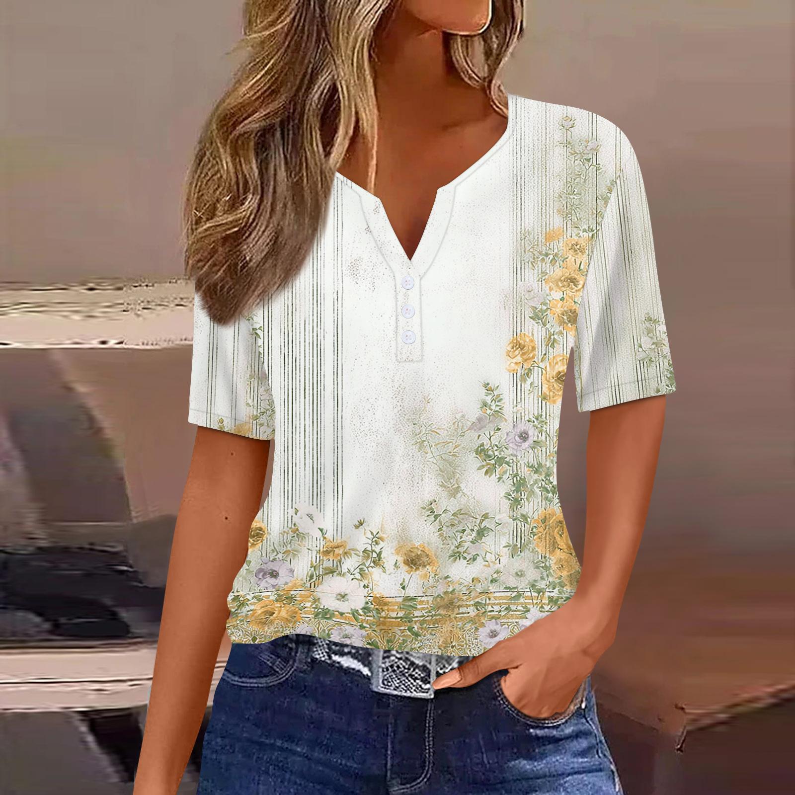 Women Fashion Casual Floral Print V Neck Short Sleeve T Shirt Top with Decorative Buttons Relaxed Fit Blouse for Daily Wear XXL білий
Women Fashion Casual Floral Print V Neck Short Sleeve T Shirt Top with Decorative Buttons Relaxed Fit Blouse for Daily Wear XXL білий