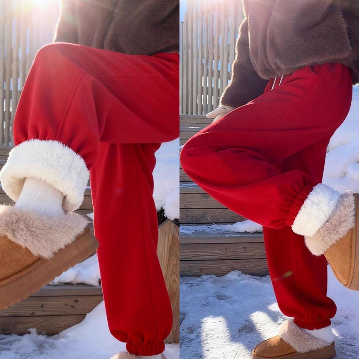 Red Fleece-Lined Thermal Sweatpants, Straight-Leg Cuffed, Casual Autumn/Winter Sportswear for Women M
Red Fleece-Lined Thermal Sweatpants, Straight-Leg Cuffed, Casual Autumn/Winter Sportswear for Women M