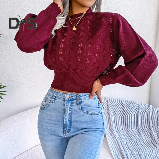 Женский свитер осень-зима, однотонный, с длинным рукавом-фонариком, короткий трикотажный свитер с полувысоким воротником и открытой талией, эластичный женский весенний укороченный свитер 
Женский свитер осень-зима, однотонный, с длинным рукавом-фонариком, короткий трикотажный свитер с полувысоким воротником и открытой талией, эластичный женский весенний укороченный свитер