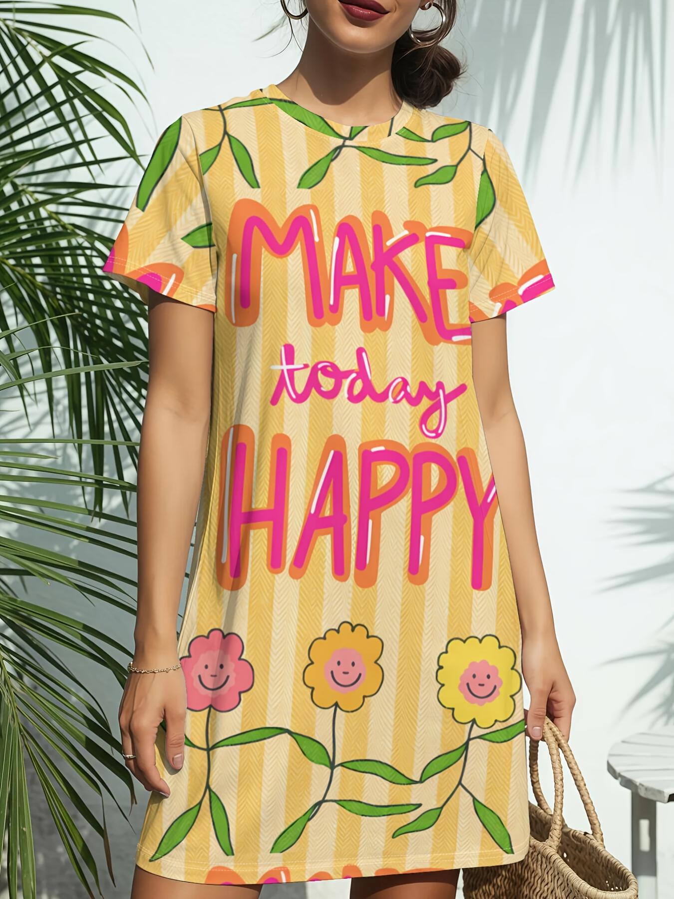 Women s Short Sleeve T-Shirt Dress with Happy Slogan Print - Round Neck Casual -Line Dress Suitable for Daily Wear. Dates ; Birthday Gifts. Spring Sum 9XL дубильна кора
Women s Short Sleeve T-Shirt Dress with Happy Slogan Print - Round Neck Casual -Line Dress Suitable for Daily Wear. Dates ; Birthday Gifts. Spring Sum 9XL дубильна кора