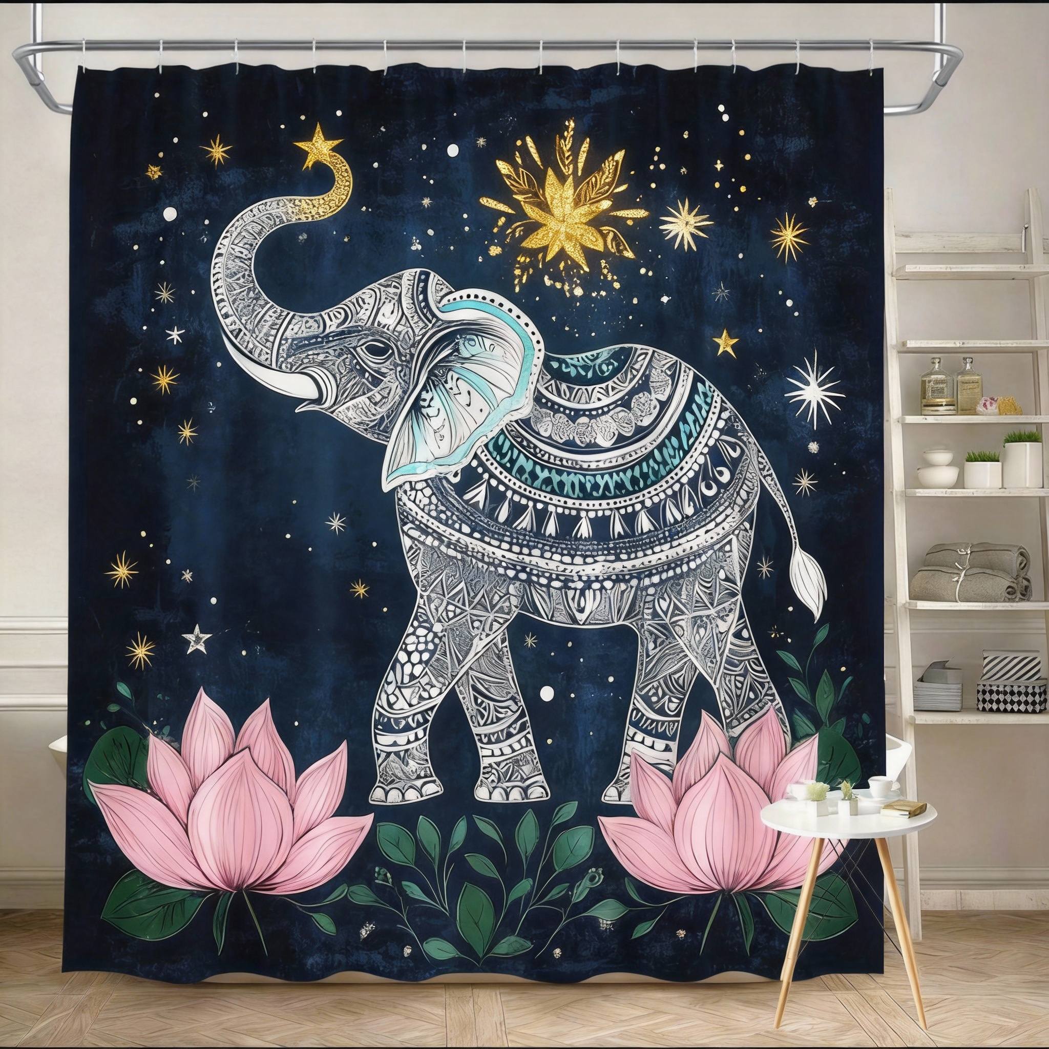 Mandala Shower Curtain 180X180Cm – Elephant & Lotus In Turquoise, Boho Spiritual Bathroom Decor, 12 Hooks W60H190(CM)-1 Pcs
Mandala Shower Curtain 180X180Cm – Elephant & Lotus In Turquoise, Boho Spiritual Bathroom Decor, 12 Hooks W60H190(CM)-1 Pcs