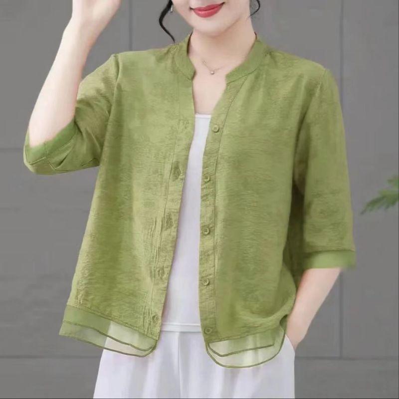 Holiday Style Leisure Mature Temperament Loose Fitting Design Sense Cardigan Cool Refreshing Women s V-neck Shirt Summer 2024 L зелений
Holiday Style Leisure Mature Temperament Loose Fitting Design Sense Cardigan Cool Refreshing Women s V-neck Shirt Summer 2024 L зелений