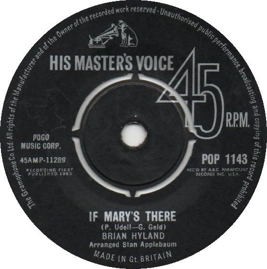 7inch Record BRIAN HYLAND - If Mary s There POP1143 His Master s Vo 1963 UK Pop Used
7inch Record BRIAN HYLAND - If Mary s There POP1143 His Master s Vo 1963 UK Pop Used