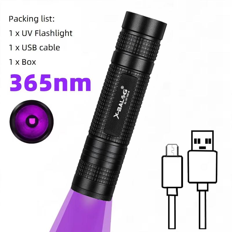 365nm Mini UV Led Blacklight Flashlight Usb Rechargeable Nail lamp Pet Stain Leakage Marker Ore Money Scorpion Detection Lights
365nm Mini UV Led Blacklight Flashlight Usb Rechargeable Nail lamp Pet Stain Leakage Marker Ore Money Scorpion Detection Lights