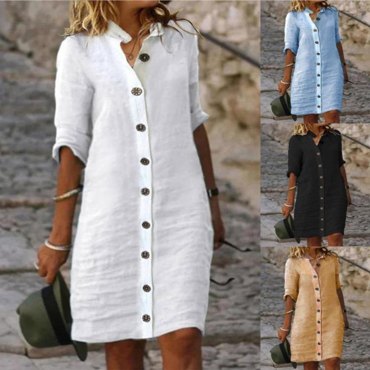 Women Summer Cotton Hemp Shirt Dress Mid Sleeve Large Round Button Spring Casual Wear 3XL хакі
Women Summer Cotton Hemp Shirt Dress Mid Sleeve Large Round Button Spring Casual Wear 3XL хакі