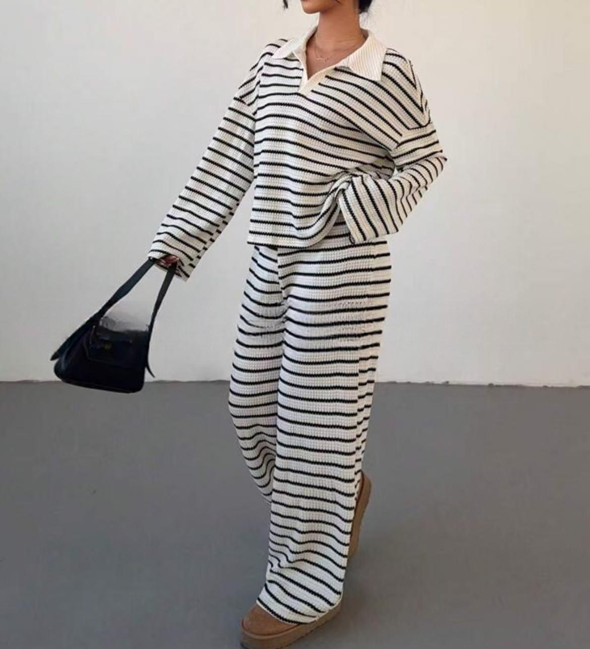 2025 Autumn Winter Striped Lapel Knit Top & Casual Trousers Set S чёрный
2025 Autumn Winter Striped Lapel Knit Top & Casual Trousers Set S чёрный