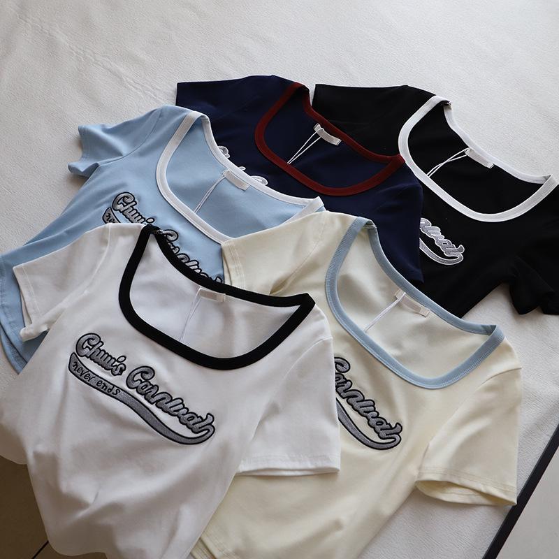 2025 Korean Style Color Block Letter Embroidery Slimming Short Sleeve T-shirt for Women One Size білий
2025 Korean Style Color Block Letter Embroidery Slimming Short Sleeve T-shirt for Women One Size білий