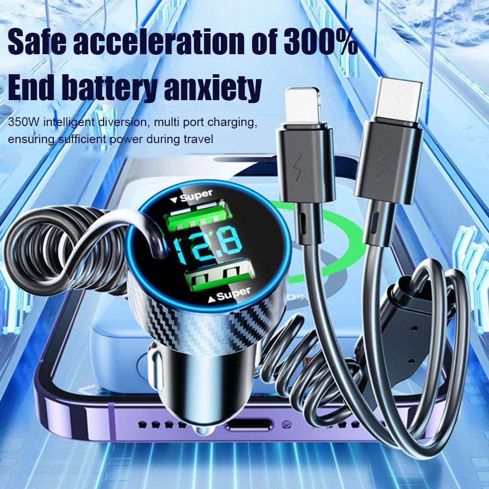 4 in 1 Dual Port USB Car Phone Charger Type C with Retractable Cable Super Fast Charging Adapter for iPhone OPPO Huawei
4 in 1 Dual Port USB Car Phone Charger Type C with Retractable Cable Super Fast Charging Adapter for iPhone OPPO Huawei