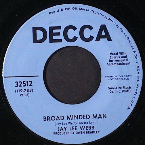 7inch Record JAY LEE WEBB - Broad Minded Man / Get A Lot While 32512PROMO Decca 1969 US Folk Used
7inch Record JAY LEE WEBB - Broad Minded Man / Get A Lot While 32512PROMO Decca 1969 US Folk Used
