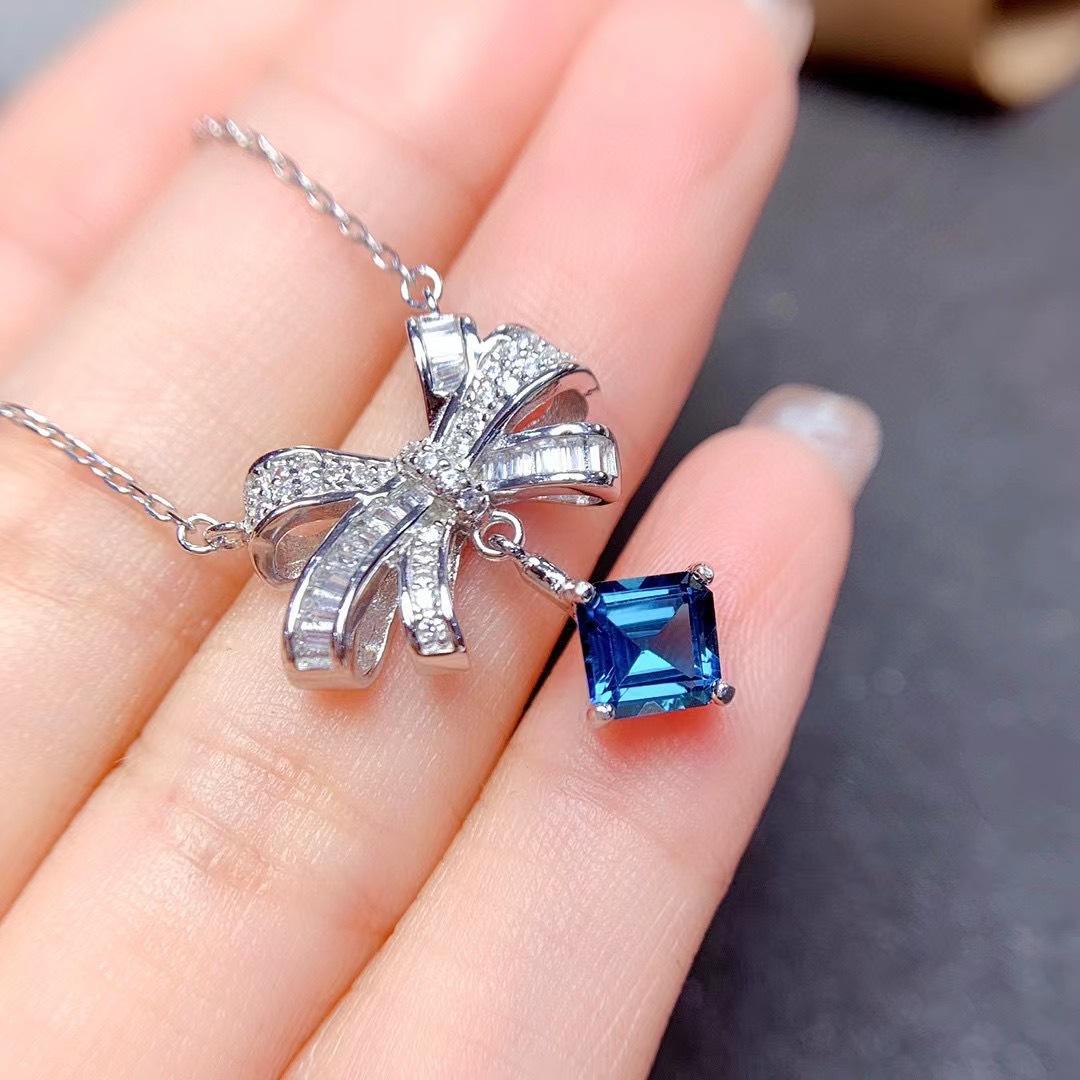 Ожерелье в стиле снежинки с небесно-голубым топазом, цепочка с бриллиантами на ключицу, европейская и американская легкая роскошь