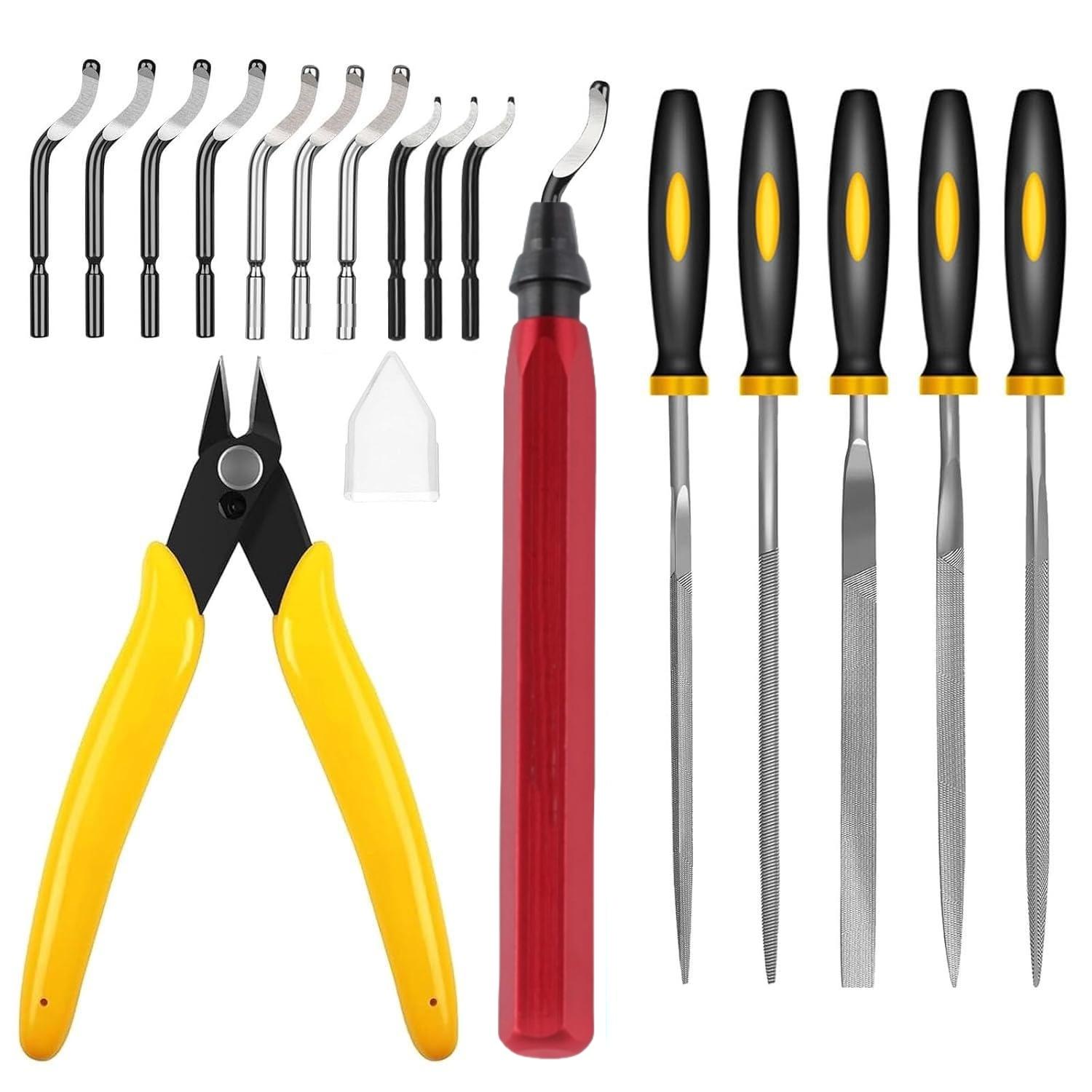 Deburring Tool Set for 3D Printer 11PCS Mix Blades Removing Burr 5PCS Needle File Micro Wire Cutter for 3D Print Plastic Model 17pcs
Deburring Tool Set for 3D Printer 11PCS Mix Blades Removing Burr 5PCS Needle File Micro Wire Cutter for 3D Print Plastic Model 17pcs