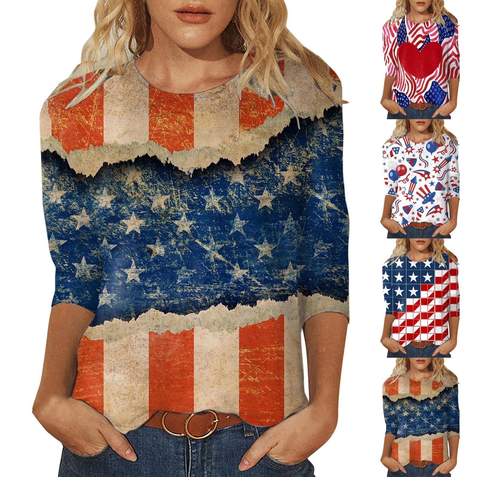 (Куниде) Мода Повседневный три четверти рукава Топ для женщин День независимости Принт Круглая шея Пуловер Блузка
(Куниде) Мода Повседневный три четверти рукава Топ для женщин День независимости Принт Круглая шея Пуловер Блузка