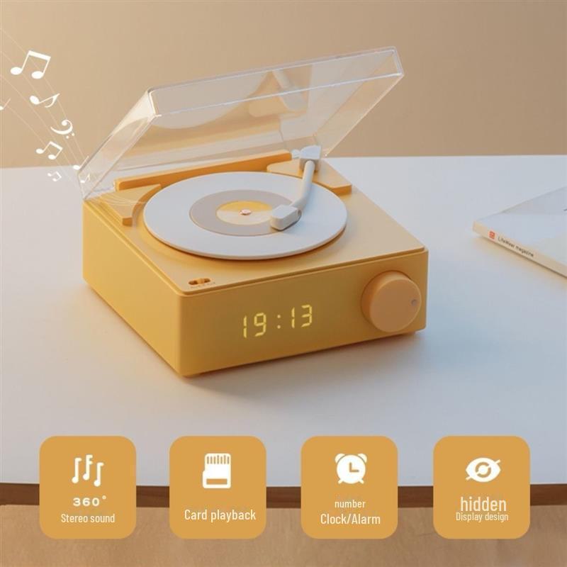 Креативные часы-проигрыватель виниловых пластинок: Многофункциональный беспроводной Bluetooth-динамик с будильником и слотом для аудиокарты 14*13*6.5cm жёлтый
Креативные часы-проигрыватель виниловых пластинок: Многофункциональный беспроводной Bluetooth-динамик с будильником и слотом для аудиокарты 14*13*6.5cm жёлтый