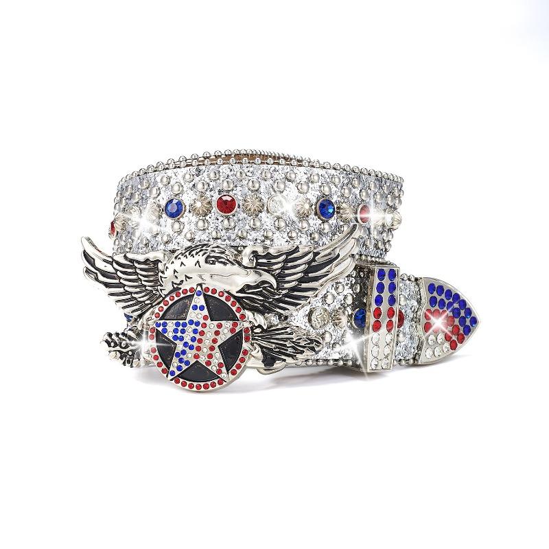 Mary Punk Belt, American Flying Eagle Star Stripe Inlaid Rhinestone Sequins Rock Fashion Belt, Men s and Women s Belt 120cm*3.8cm
Mary Punk Belt, American Flying Eagle Star Stripe Inlaid Rhinestone Sequins Rock Fashion Belt, Men s and Women s Belt 120cm*3.8cm