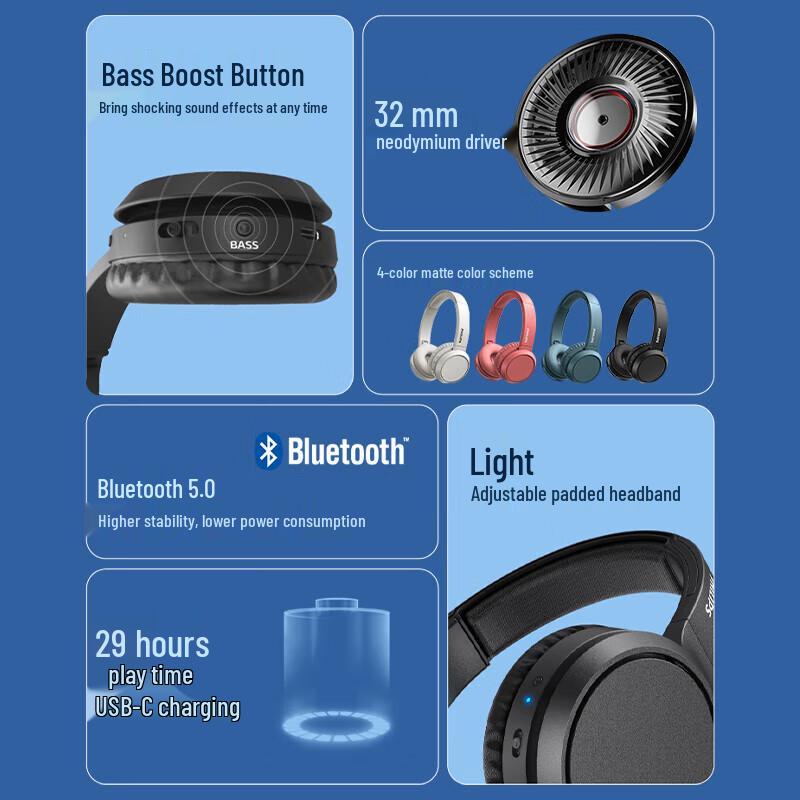 Philips TAH4205 Over-Ear Wireless Bluetooth Headphones
Philips TAH4205 Over-Ear Wireless Bluetooth Headphones