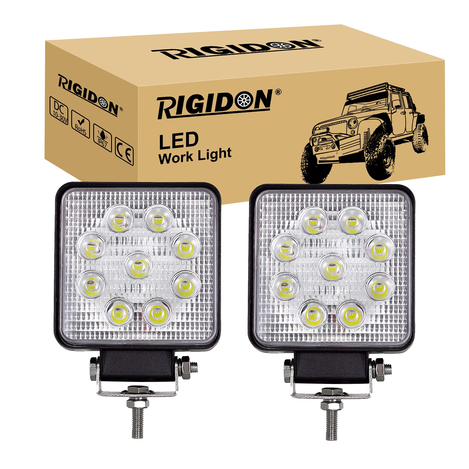 RIGIDON 27W Work Light Square 4 Inch LED Work Light Deck Light Set of 2 LED Floodlight Light Bar Universal 12v-24v
RIGIDON 27W Work Light Square 4 Inch LED Work Light Deck Light Set of 2 LED Floodlight Light Bar Universal 12v-24v