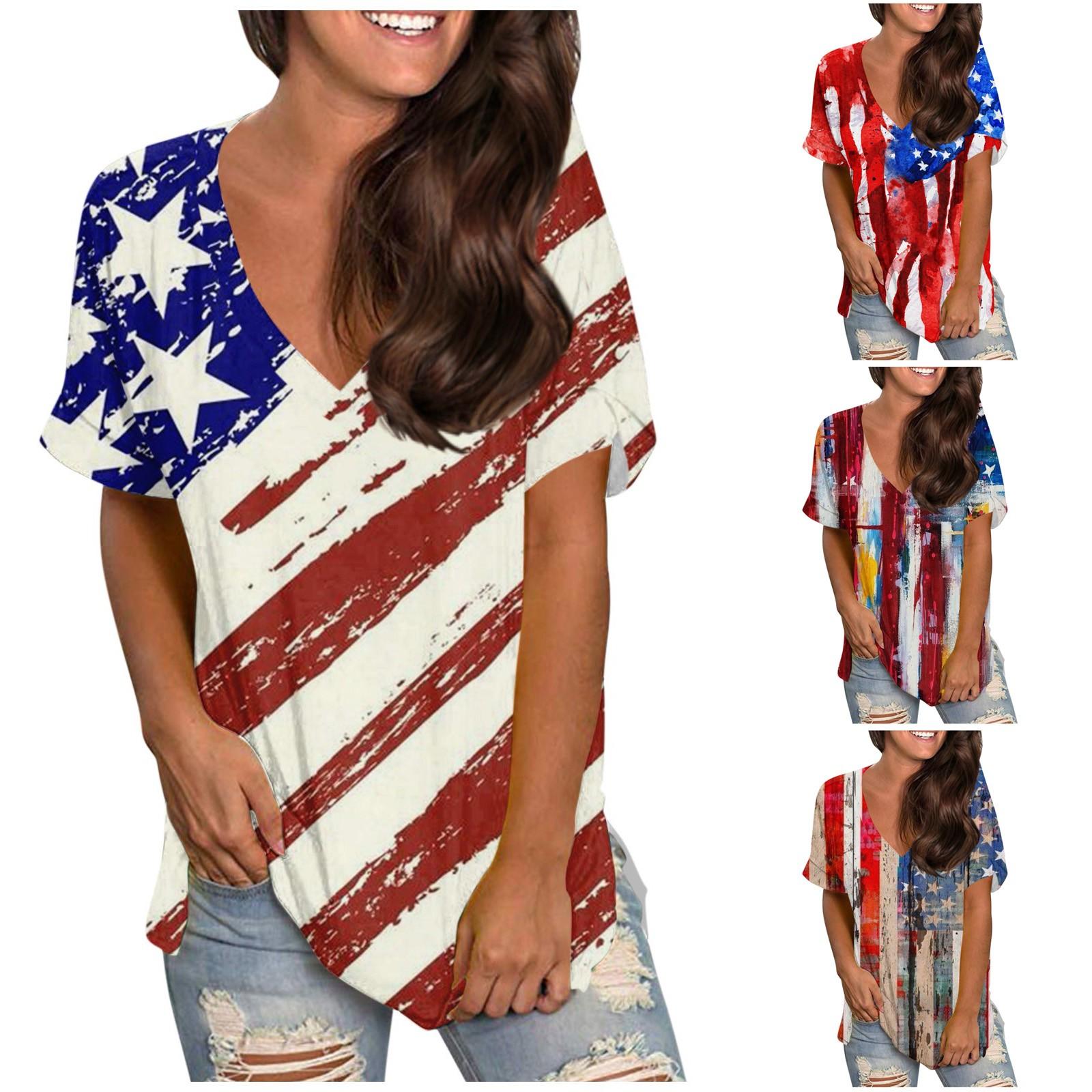 Women s Fashion Casual Independence Day Printed V Neck Short Sleeve Top Blouse L синий
Women s Fashion Casual Independence Day Printed V Neck Short Sleeve Top Blouse L синий