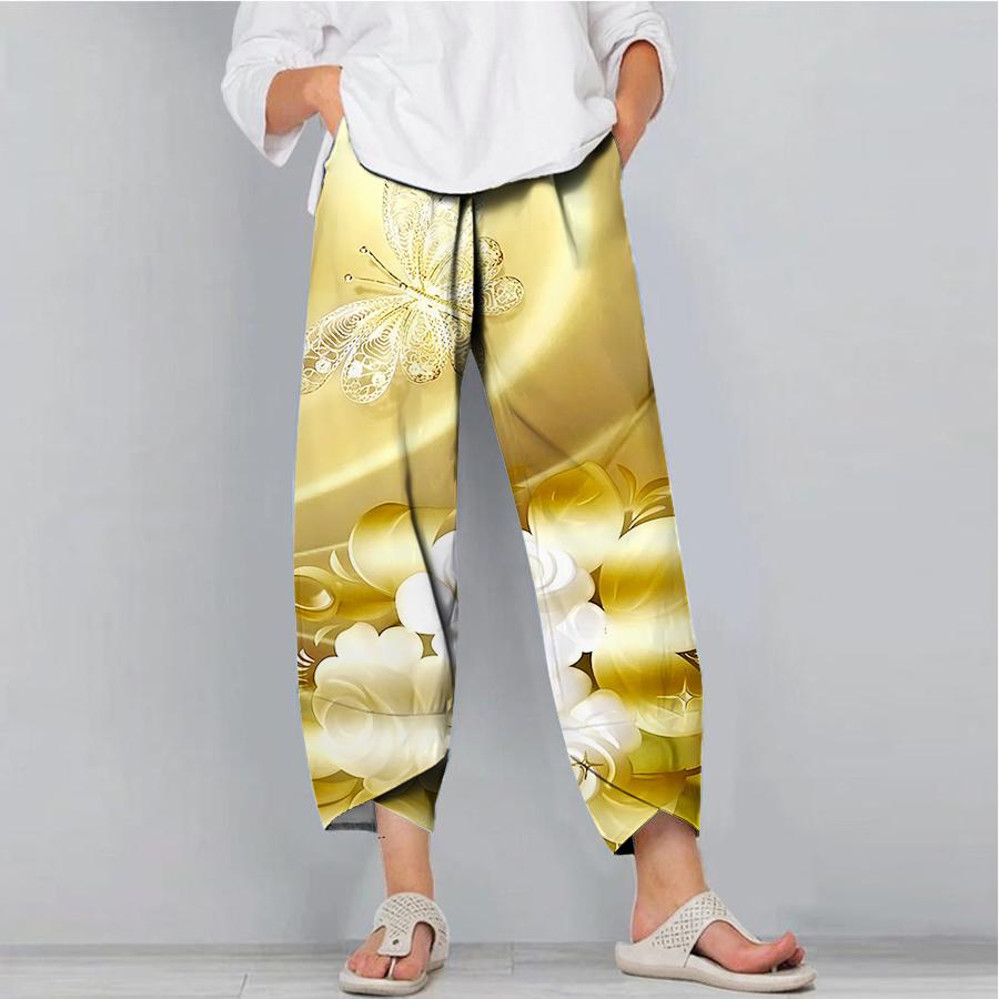 Мужские модные повседневные брюки, свободные широкие брюки, рабочая одежда с карманами, свободные брюки с принтом «Фея-бабочка в цветах»