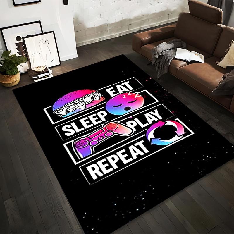 Retro Gamer Carpet with Eat Sleep Play Repeat Design, Black and Neon Style. Suitable for use as an anti-slip for living room bedroom sofas 40x60cm( 15x23in )
Retro Gamer Carpet with Eat Sleep Play Repeat Design, Black and Neon Style. Suitable for use as an anti-slip for living room bedroom sofas 40x60cm( 15x23in )
