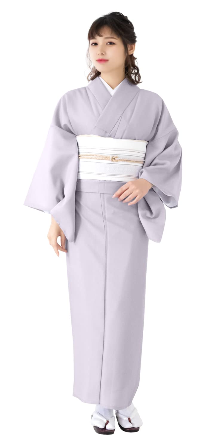 KYOETSU Стираемая однотонная ткань чиримен Белое женское кимоно, на подкладке, цвет, (Л, Серый)