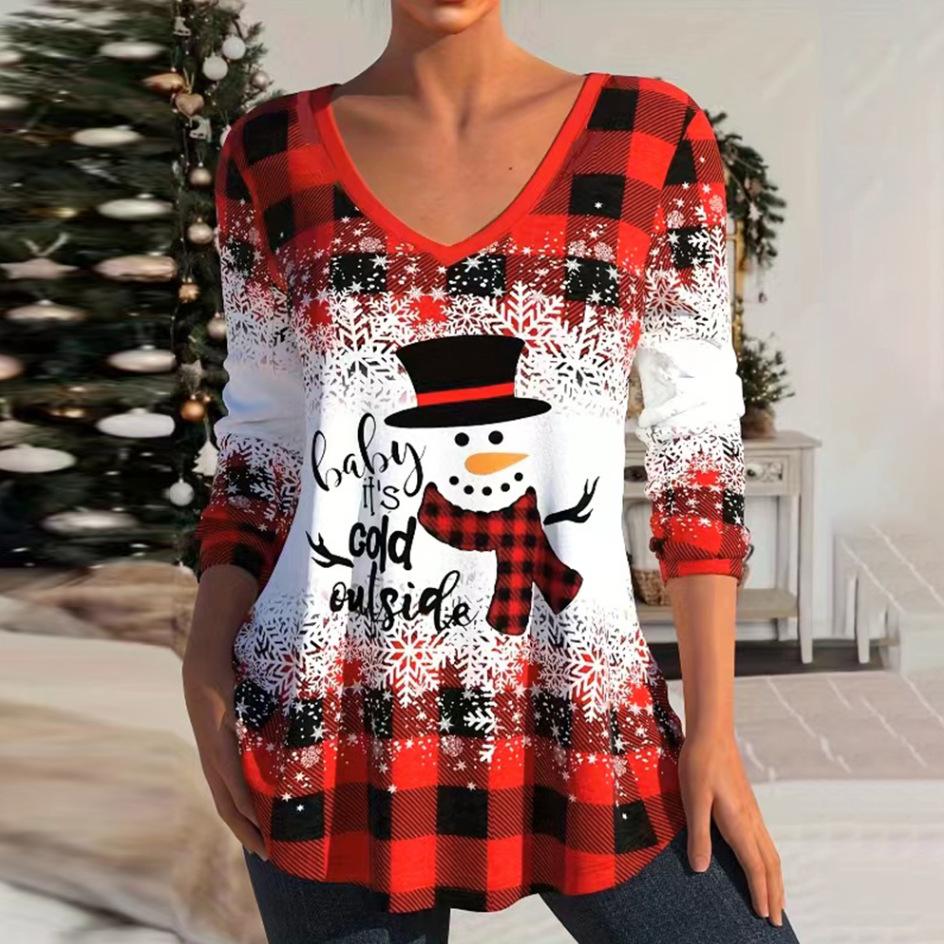 Spring and Autumn V-neck Christmas Snowman Christmas Deer Pattern 3D Printed Top Fashionable Casual Long Sleeved Women s T-shirts S
Spring and Autumn V-neck Christmas Snowman Christmas Deer Pattern 3D Printed Top Fashionable Casual Long Sleeved Women s T-shirts S