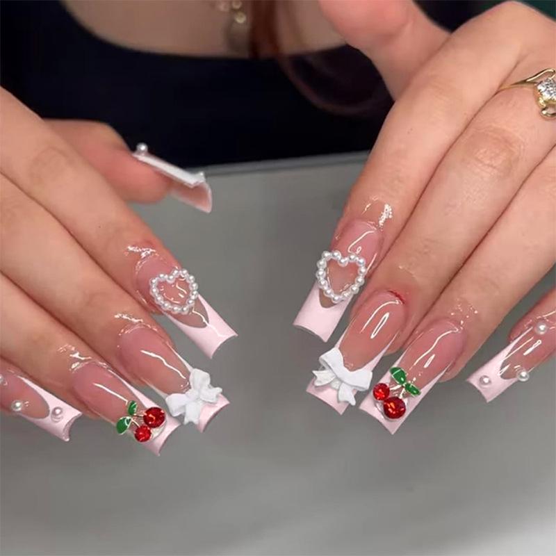 Wearable Rhinestone Bow Cherry French Edge Fake Nails - Removable, Pre-Finished Nail Pieces for Manicure
Wearable Rhinestone Bow Cherry French Edge Fake Nails - Removable, Pre-Finished Nail Pieces for Manicure