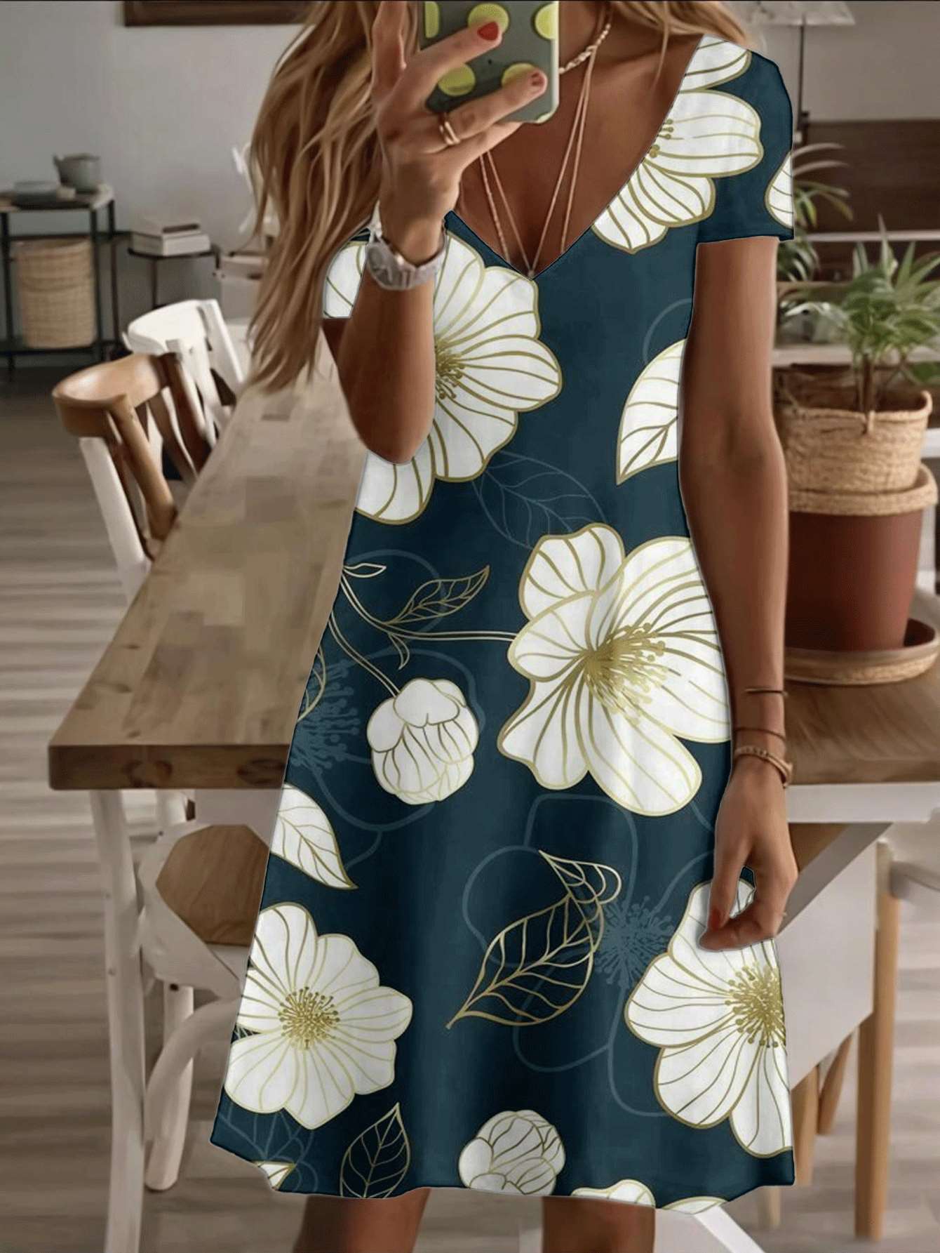 Vneck shortsleeve midi dress floral women dress elegant white flower print pattern 3D premium printing durable fabric casual chic summer outfit fo 2XL дубильная кора
Vneck shortsleeve midi dress floral women dress elegant white flower print pattern 3D premium printing durable fabric casual chic summer outfit fo 2XL дубильная кора