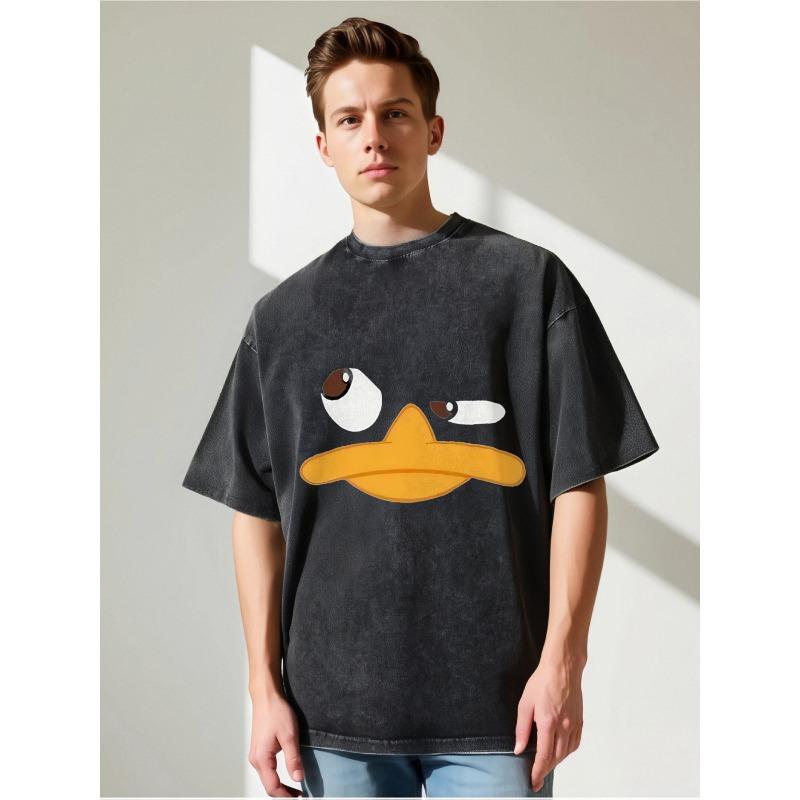 European Size Men s Vintage Water-Washed Crew Neck T-Shirt - Black with Yellow Duck Face Print, Casual Loose Fit, All-Season Comfort, Everyday Tshirt S
European Size Men s Vintage Water-Washed Crew Neck T-Shirt - Black with Yellow Duck Face Print, Casual Loose Fit, All-Season Comfort, Everyday Tshirt S