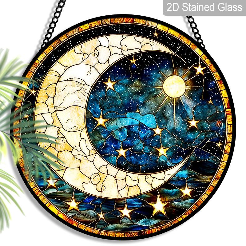2D Flat Stained Glass Moon and Stars Window Decoration, 7.87inches Deep Blue Starry Sky Design Colored Glass Plate, Charming Home Bedroom Sun Catcher 7.87inch
2D Flat Stained Glass Moon and Stars Window Decoration, 7.87inches Deep Blue Starry Sky Design Colored Glass Plate, Charming Home Bedroom Sun Catcher 7.87inch