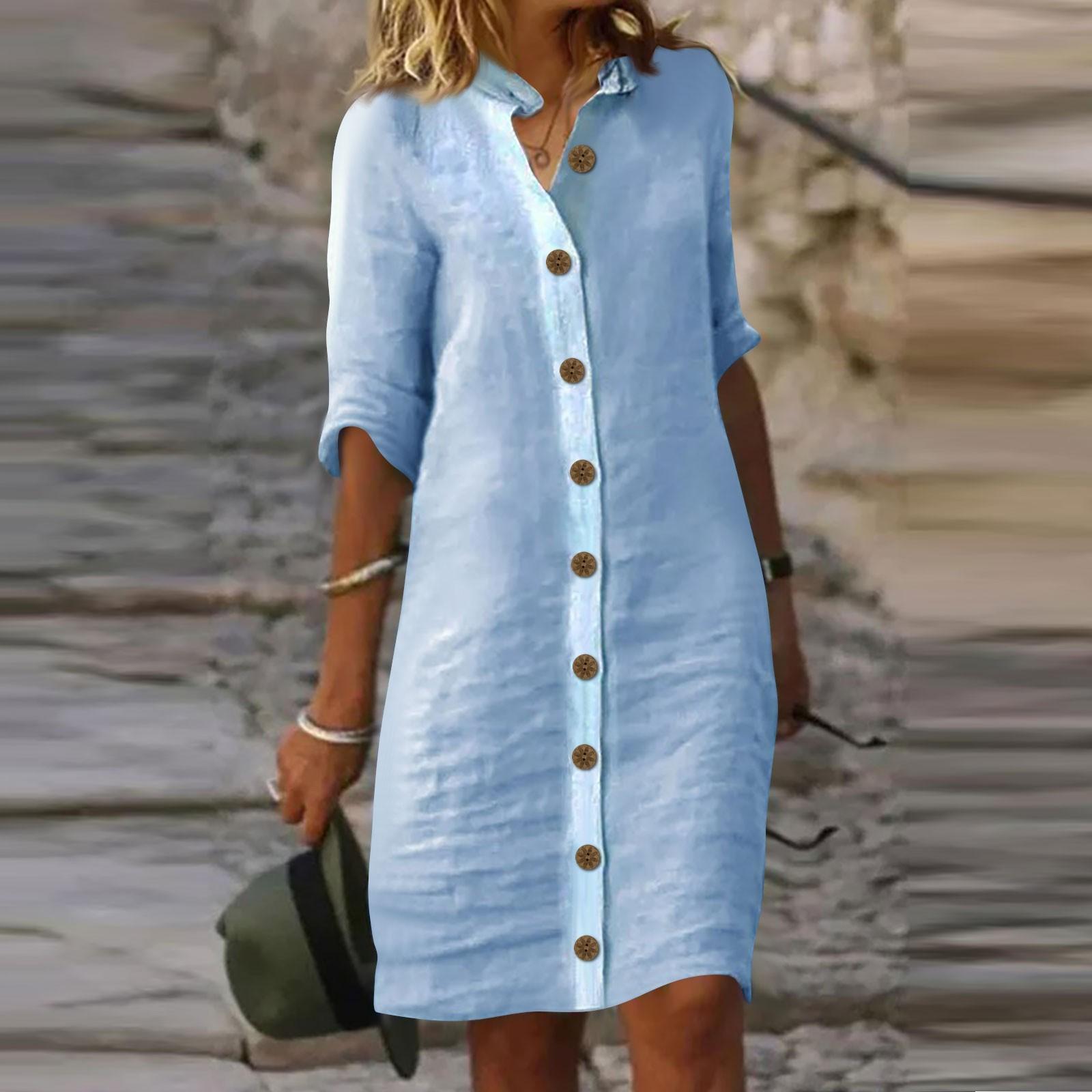 Женское платье с рубашкой и рукавами миди, однотонные повседневные платья L синий
Женское платье с рубашкой и рукавами миди, однотонные повседневные платья L синий