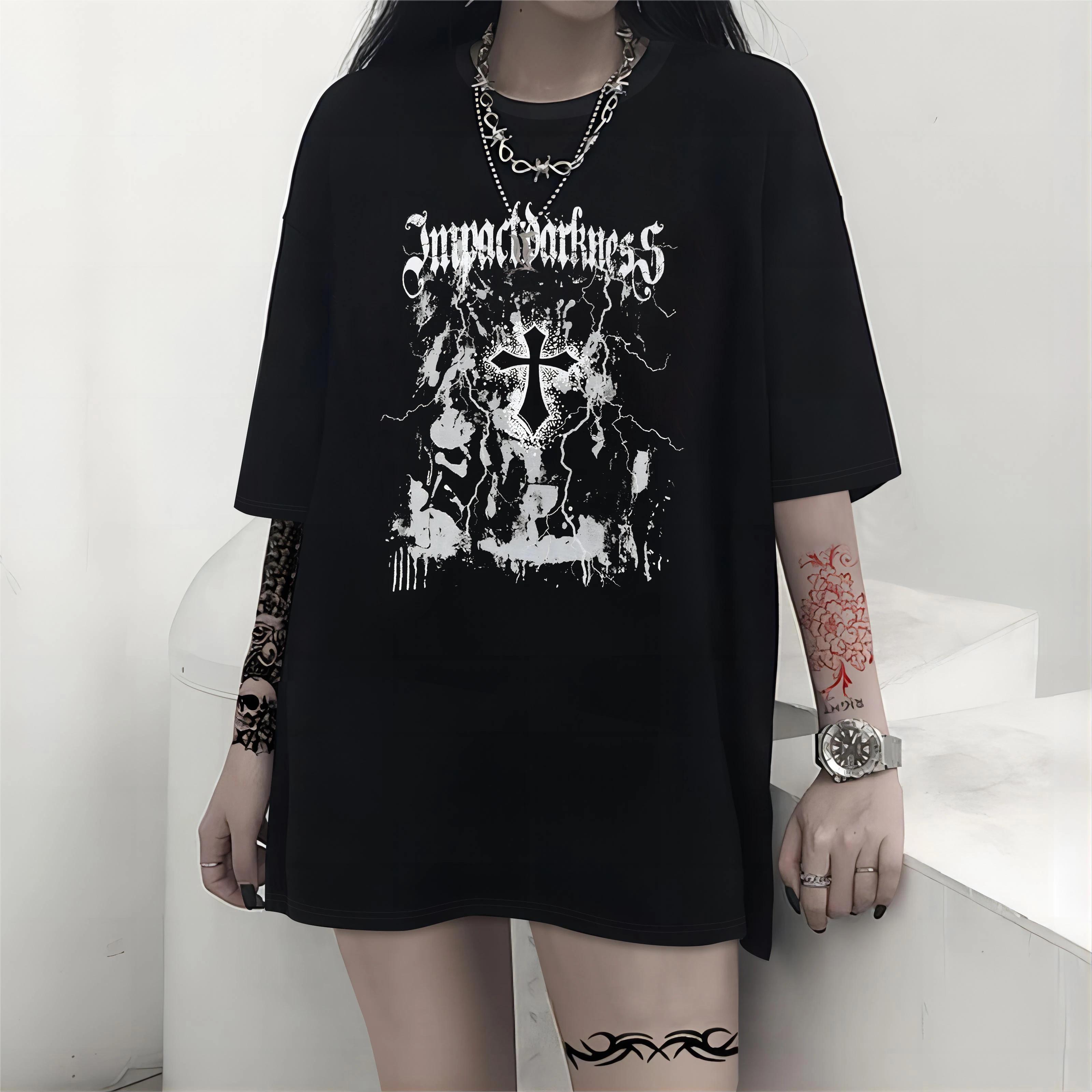 Short-Sleeved T-Shirt Top with Cross Letter Print Pattern, Loose Casual Top 4XL
Short-Sleeved T-Shirt Top with Cross Letter Print Pattern, Loose Casual Top 4XL
