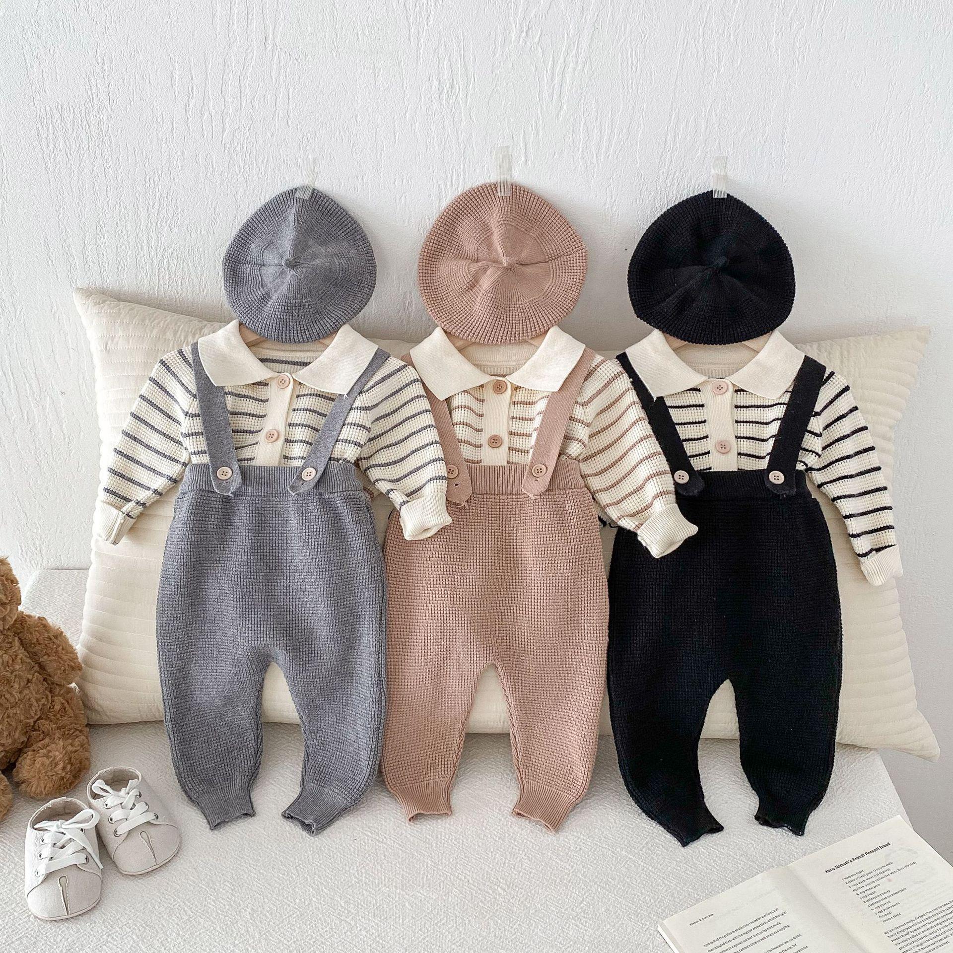 Children s Fall/Winter Lapel Striped Cardigan & Waffle Knit Overalls Set 80 cm сірий колір
Children s Fall/Winter Lapel Striped Cardigan & Waffle Knit Overalls Set 80 cm сірий колір