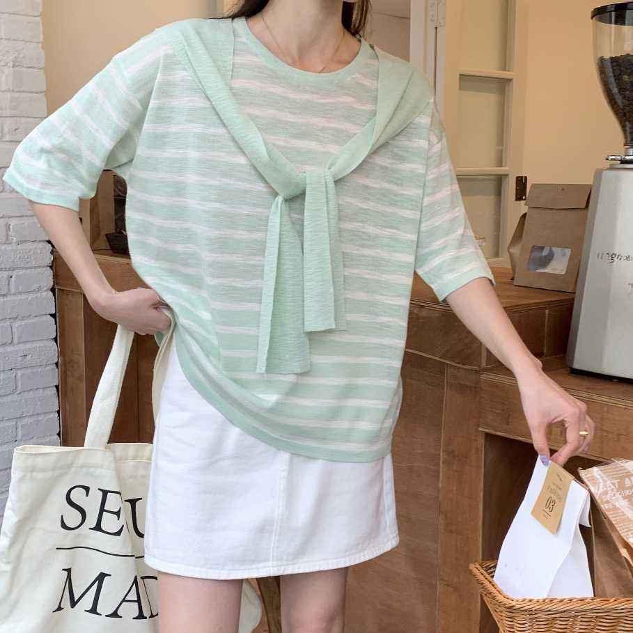Plus Size Women s Striped Knit Top - Summer Slimming, Versatile Loose Fit, Round Neck L (Recommended for 100-130 lbs) зелёный
Plus Size Women s Striped Knit Top - Summer Slimming, Versatile Loose Fit, Round Neck L (Recommended for 100-130 lbs) зелёный