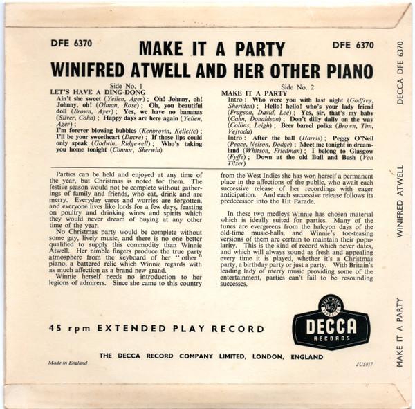Пластинка 7 дюймов WINIFRED ATWELL HER OTHER PIANO Make It A Party DFE6370 Decca 1958 UK Джаз Б/у
Пластинка 7 дюймов WINIFRED ATWELL HER OTHER PIANO Make It A Party DFE6370 Decca 1958 UK Джаз Б/у