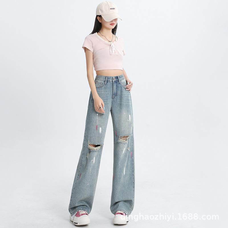 Wide-legged Ripped Jeans for Women In Summer Thin High Waist Slim Graffiti Oil Color Design Straight Loose Floor Pants XXL
Wide-legged Ripped Jeans for Women In Summer Thin High Waist Slim Graffiti Oil Color Design Straight Loose Floor Pants XXL