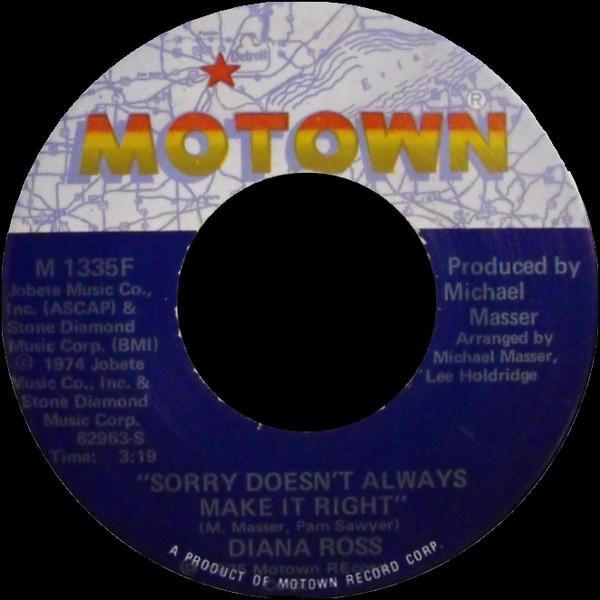 7inch Record DIANA ROSS - Sorry Doesn t Always Make It Right M1335F Motown 1975 US Soul/Funk Used
7inch Record DIANA ROSS - Sorry Doesn t Always Make It Right M1335F Motown 1975 US Soul/Funk Used