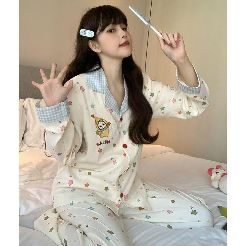 New color collar star pajamas women s spring and autumn long-sleeved trousers cardigan two-piece girl casual loungewear S
New color collar star pajamas women s spring and autumn long-sleeved trousers cardigan two-piece girl casual loungewear S