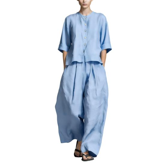 Summer Cotton Linen 2 Piece Sets for Women Button Down Short Sleeve Top And Wide Leg Pants Casual Lounge Outfits with Pockets S світло-синій колір
Summer Cotton Linen 2 Piece Sets for Women Button Down Short Sleeve Top And Wide Leg Pants Casual Lounge Outfits with Pockets S світло-синій колір