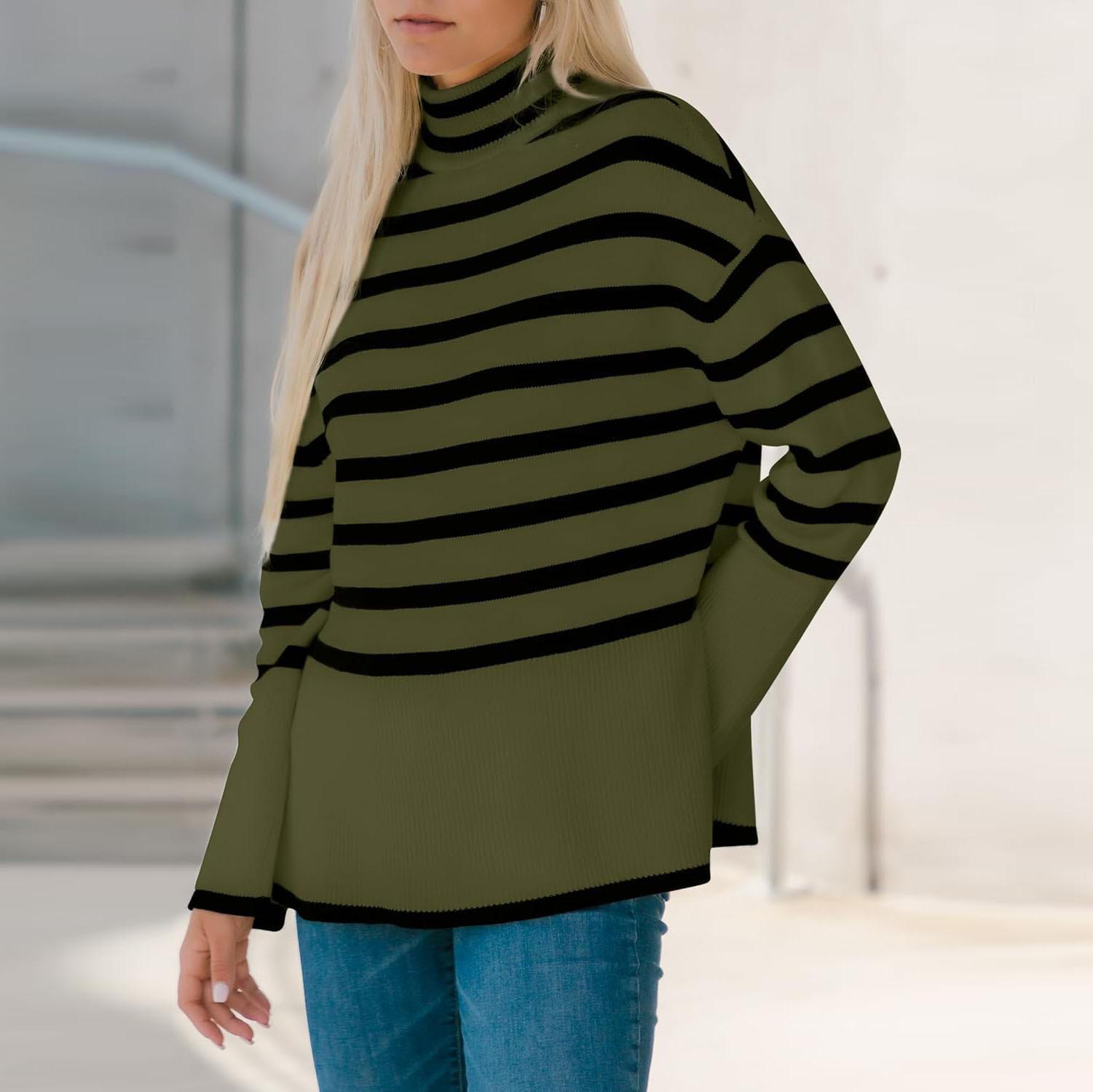 Женский свитер с высоким воротом и полосками, осенне-зимний XL армия зеленый
Женский свитер с высоким воротом и полосками, осенне-зимний XL армия зеленый