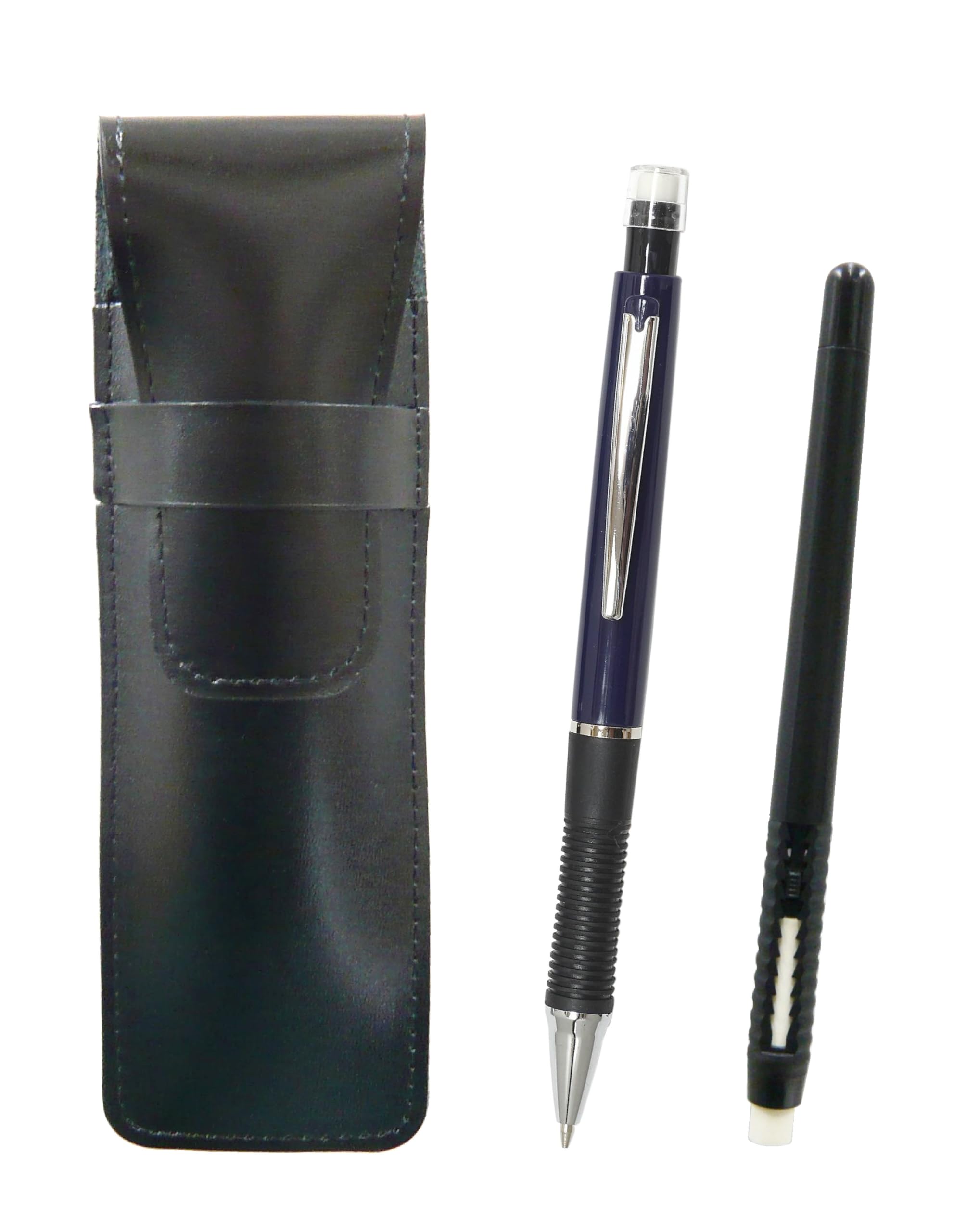 2 Pack Slim Cowhide Pencil Case Black Pen Shape Eraser Black and Metal Point Mechanical Pencil Blue T23-ASBMC46B-WZ13SP-L-2
2 Pack Slim Cowhide Pencil Case Black Pen Shape Eraser Black and Metal Point Mechanical Pencil Blue T23-ASBMC46B-WZ13SP-L-2