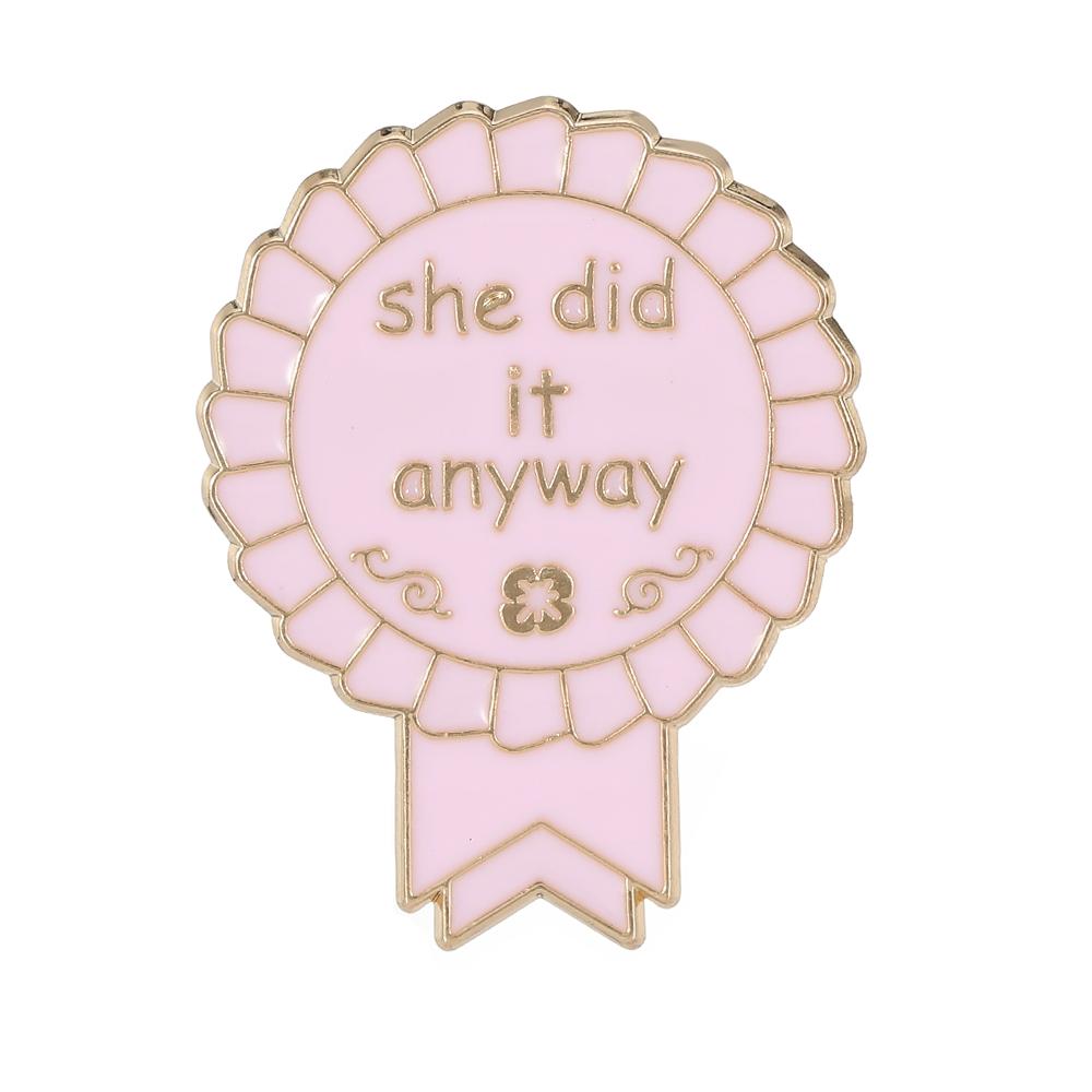 Pink She Did It Anyway Medal Enamel Brooches Golden Letter Metal Pins Women Girls Backpack Clothes Dress Badge Jewelry
Pink She Did It Anyway Medal Enamel Brooches Golden Letter Metal Pins Women Girls Backpack Clothes Dress Badge Jewelry